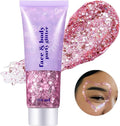 Go Ho Pink Face Body Glitter Gel,Pink Face Paint Makeup Holographic Chunky Sequins Glitters for Hair,Nails,and Lip,Long-Lasting Hair Glitter with Sequins,52g