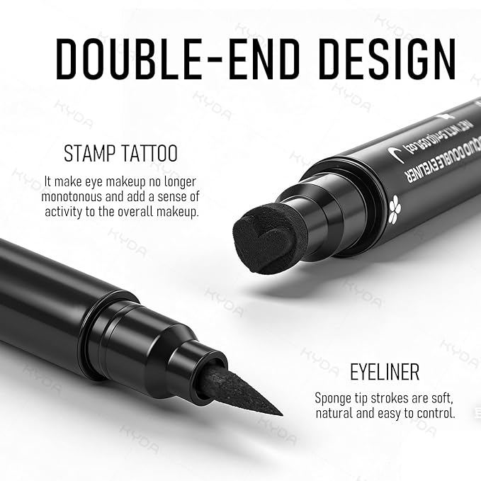 Ownest 5Pcs Eyeliner Stamp, Double-End Liquid Eyeliner Stamp Pen, Waterproof Eye Liner Pencil Set, Face Tattoo Makeup-Triangle+Smiley+Flower+Moon+Heart