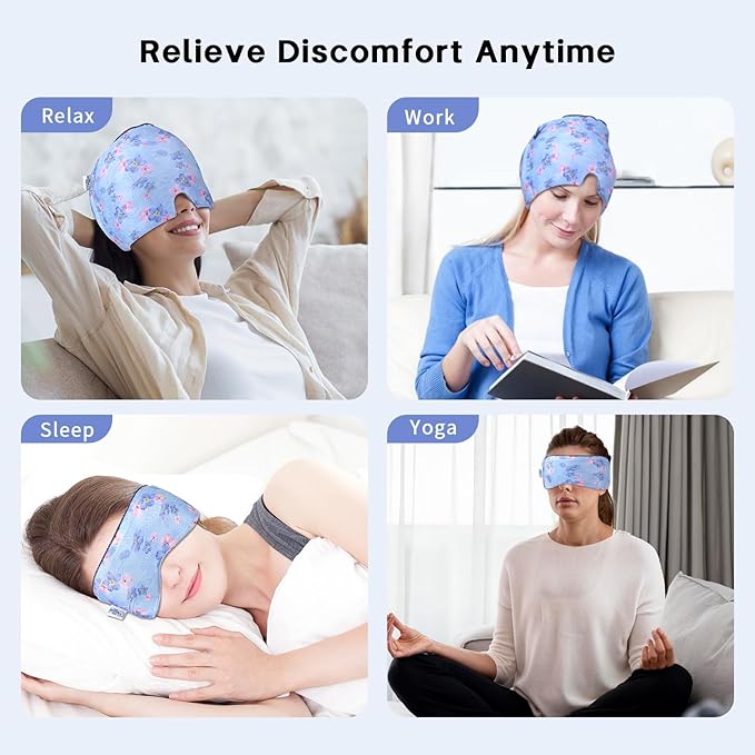my novel things Migraine Relief Cap, Gel Cooling Eye Mask, Cooling Gel Relief 2 Pack Set, Headache Relief with Hot/Cold Gel, Instant Headache Relief, Reusable Gel Eye Mask Ice Pack for Stress Relief