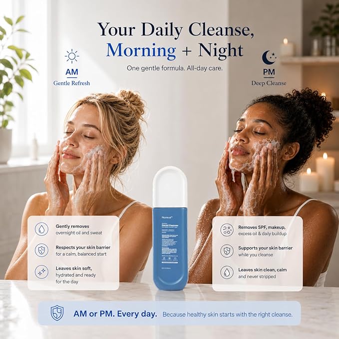 Barrier Repair Face Cleanser By Nurava | Ultra-Gentle Amino Acid Cleanser for Sensitive & Reactive Skin | Soothes Redness with Hyaluronic Acid, Niacinamide, 5 Ceramides & Panthenol – 100ml