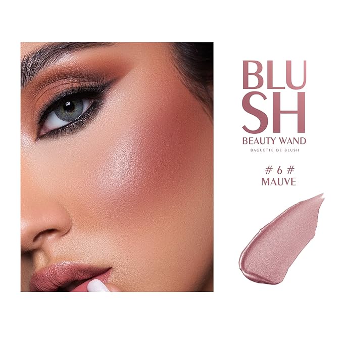 KYDA Blush Beauty Wand, Shimmer Face Blush with Cushion Applicator, Natural Pearl Finish, Silky Smooth Creamy Formula, Lightweight Blendable Blush Rouge Stick-Mauve