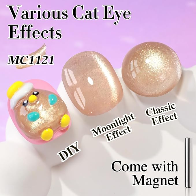 Double Rhythm 15ML Jelly Glass Cat Eye Gel Polish with Magnet Holographic Glitter Shimmer Translucent Sheer Color Salon Soak Off Magnetic Nail at Home (Silk Apricot)