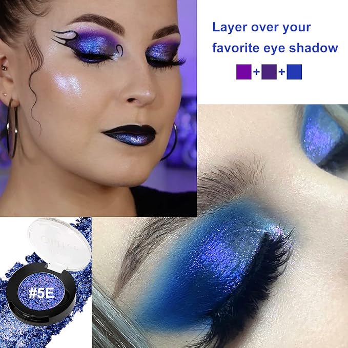 Afflano Duo Chrome Blue Eyeshadow, Intense Color Shifting Metallic Chameleon Eyeshadow Blue, Highly Pigmented Multichrome Eye shadow for Green Eyes Makeup, Single Sparkling Glitter Eye Shadow