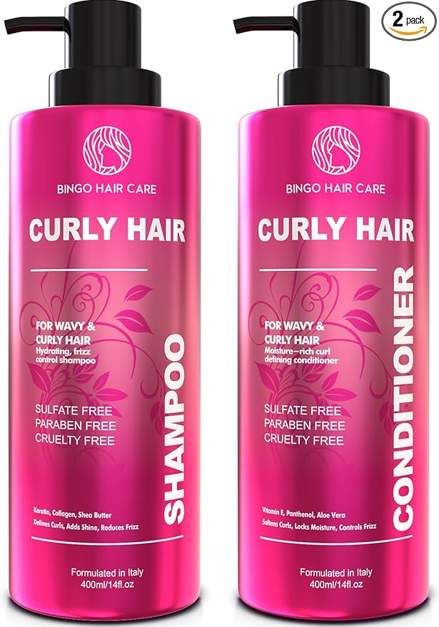 Curly Shampoo and Conditioner Set - Sulfate Free Moisturizing Formula - Deep Treatment for Curly and Permed Hair Women and Men - 14 Fl Oz (Set of 2)