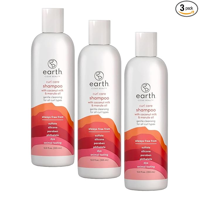 earth Curl Care Shampoo - Moisturizing Shampoo Promotes Hair Growth - Sulfate Free with Coconut Milk and Marula for All Curl Types - 12 oz (Pack of 3)