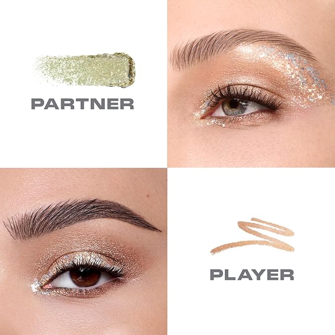 Morphe Mixed Signals Dual-Ended Eyeshadow Stick - Cream Eyeshadow Pigment & Chrome Liquid Flakes for Bold, Layered Eye Makeup Looks - Partner/Player (0.028 oz)