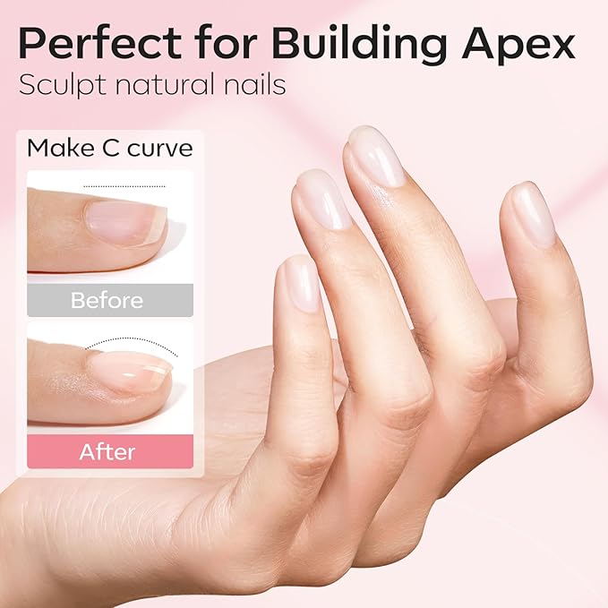 modelones Base Coat Builder Nail Gel, 2 Pcs Clear and Rose Nude Pink Builder Nail Polish for Thickening Apex Building 8-in-One Rubber Color Base Polish Extend Gel LED Lamp Cured 10 ml DIY Salon