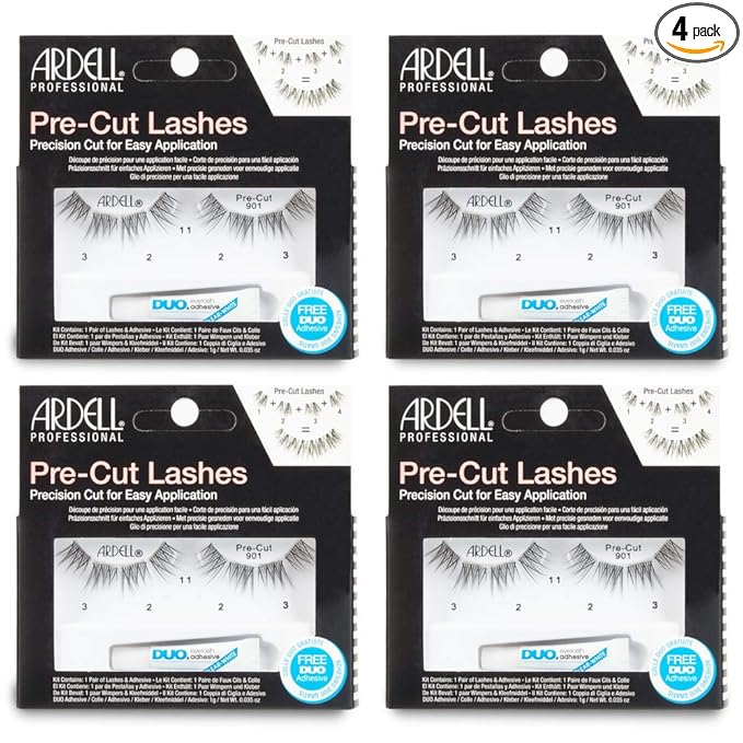 Ardell Pre-Cut False Lashes 901 with Free Duo Adhesive, 4 Packs