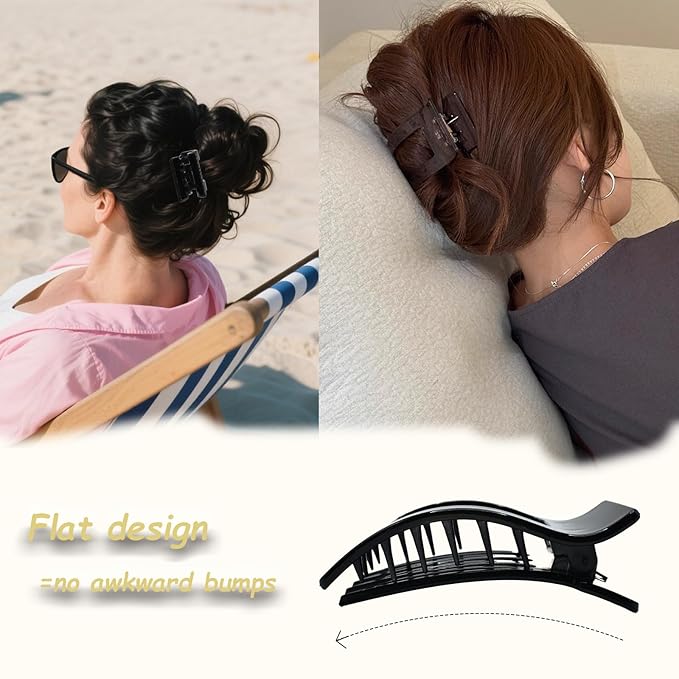 Flat Claw Clips for Women, Large Duckbill French Hair Clips, 6 Pack Non-Slip Glossy Finish Hair Accessories for Thick & Thin Hair