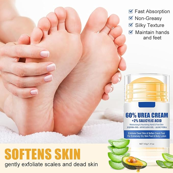 2pcs 60% Urea Hydrating and Anti-Cracking Foot Cream, Moisturising and Relieves Cracking and Dryness Foot Cream for Dry Cracked Feet And Hands（aloe + peach）