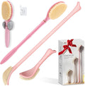 Foot Brush & Back Scrubber Set, 27.5'' Adjustable Foot Scrubber for Shower, 18.9'' Shower Back Scrubber with 3-Length Usage, Great Aid for People with Limited Mobility(Pink Set)