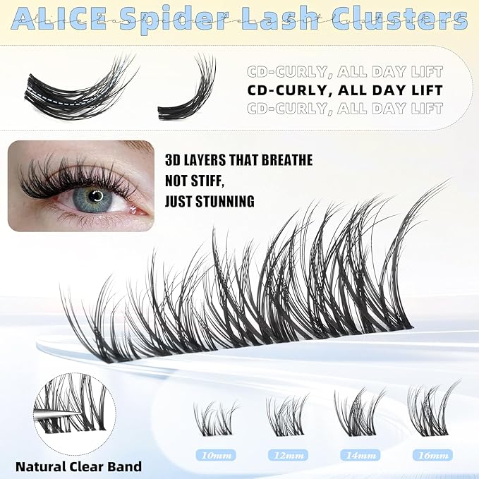 Spider Lash Clusters Wispy Volume Eyelash Extensions 3D Natural Breeze Eyelash Clusters Thin Band Individual Lashes DIY Lash Extensions 10-16mm by ALICE