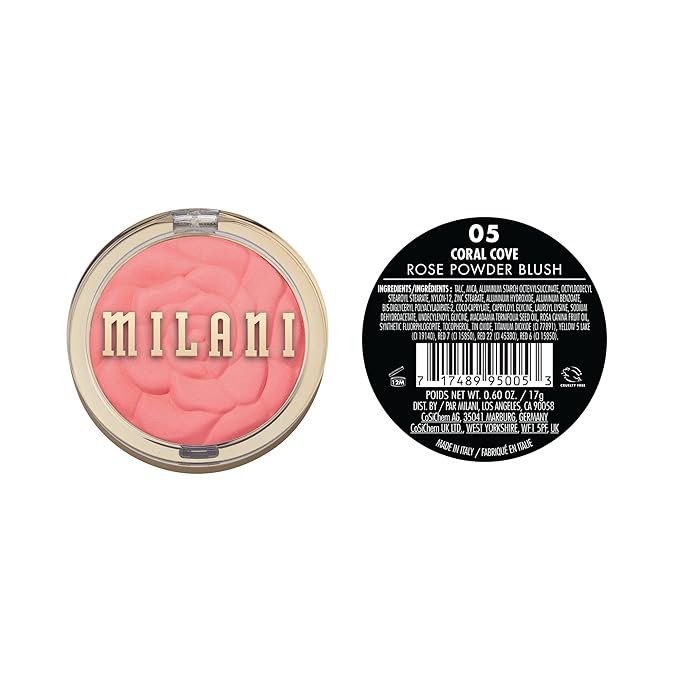 Milani Rose Blush, Powder Blush for Cheeks, Cruelty Free Makeup - Shape, Contour & Highlight Face for a Natural Matte Finish -Coral Cove