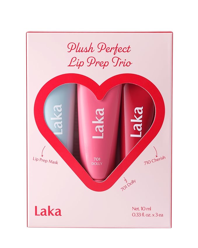 Laka Plush Perfect Lip Prep Trio, 10ml/0.33 fl.oz*3ea, Lip Gift Sets for Women, Vivid Color Lip care, Jelly tip for Hygienic Application, Moisture Plumping Conditioner, K-Beauty