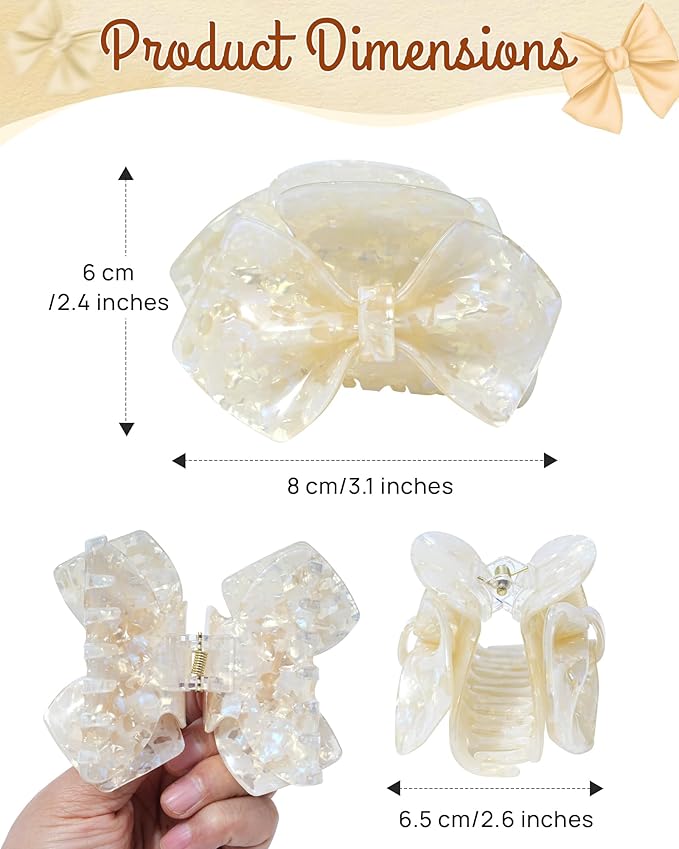 ACECHA Cute Bow Claw Clip - 3.1 Inch Sparkly Hair Claw Clips for Women, Non-slip Hairclips for Thin and Thick, Elegant Hair Accessories for Wedding Prom Party (Yellow)