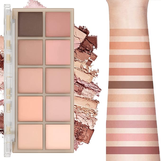 10 Colors Eyeshadow Palette,Light Beige Nude Pink Brown Naturing Eye Shadow Makeup,Blendable High Pigmented,Neutral Smokey,Long Lasting High Pigment Matte Eyeshadow for Older Women Gift Kit (Milk Tea)