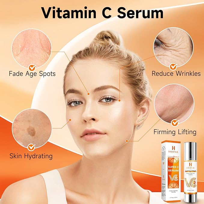 HANYWIL Vitamin C Serum for Mature Skin, 20% Vitamin C Face Serum with Hyaluronic Acid, Dark Spot Remover, Hydrating Skincare for Wrinkle Reduction, Lifting & Firming - 1.7 fl