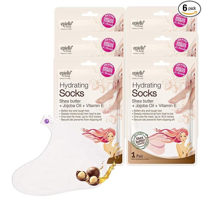 Epielle Hydrating Foot Mask 6 Pairs, Relieve and Soften with Shea Butter & Jojoba Oil, Deep Moisturizing Socks for Dry, Cracked Feet, Self Care Gifts for Women, Spa Kit, Mothers Day Gifts
