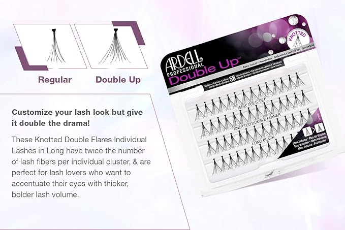 Ardell Double Up Individual Lashes, Knotted - Long, Black, DIY Lash Clusters, Reusable Eyelash Extensions, 4 Pack