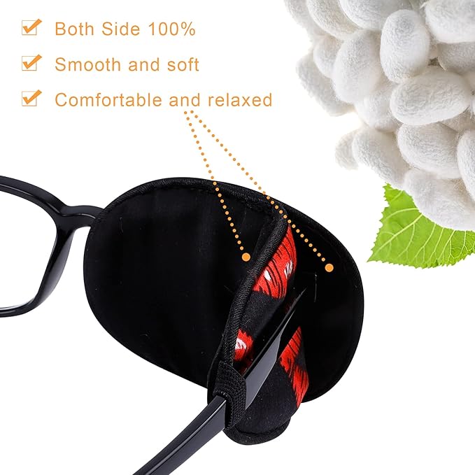 eZAKKA Eye Patches for Adults, Eye Patch for Glasses, Silk Medical Eyepatch for Lazy Eye Patches for Women Amblyopia Strabismus and After Surgery (Red Lips + Claret)