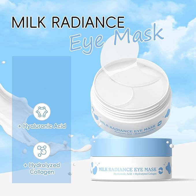 Milk Radiance Eye Mask, 50Pcs Under Eye Patches for Dark Circles and Puffiness with Milk Extract & Hyaluronic Acid & Collagen, Firming, Nourishing & Hydrating Daily Skincare Pads