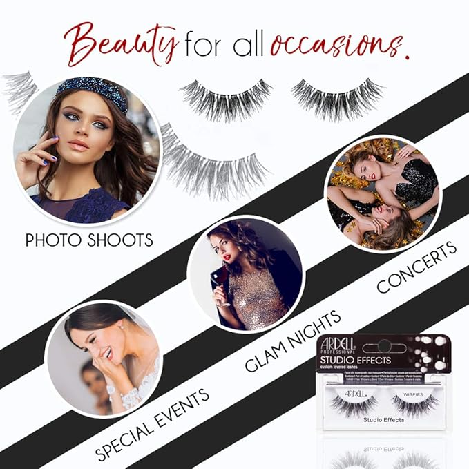 Ardell Studio Effects Wispies False Eyelashes - Custom-Layered Strip Wispy Lashes Design for Glamorous Eye Looks, 4 Pack