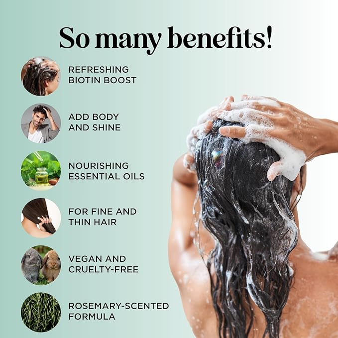 Volumizing Biotin and Rosemary Shampoo - Vegan Rosemary Biotin Shampoo for Thinning Hair for Women and Men with Nourishing B Vitamins & Tea Tree Oil - Paraben Silicone & Sulfate Free (25 Fl Oz)