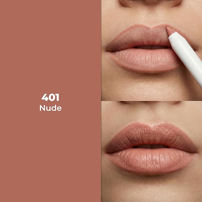 Lamel Gel Lip Liner Pencil - Nude - 2-in-1 Waterproof Lip Liner - 8-Hour Wear, Creamy Texture, Sharpenable, High Pigment - Provides Smooth Finish or Full Coverage - N.401
