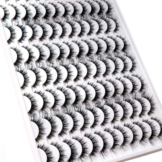 Azenlo False Eyelashes 48 Pairs Faux Mink Lashes 6-16 mm Wispy Lashes 3D Fluffy Cat Eye Lashes Pack Bulk Wholesale Strip Lashes(style 48-040)