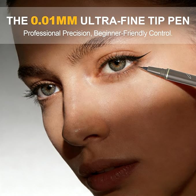 Ultra Fine Liquid Eyeliner Pencils- Slim Felt Tip for Precise Eye Lines, Waterproof, Smudge Proof & Quick-Drying, Winged Liner and Inner Corner. Long Lasting All Day Makeup, Smooth & Lightweight