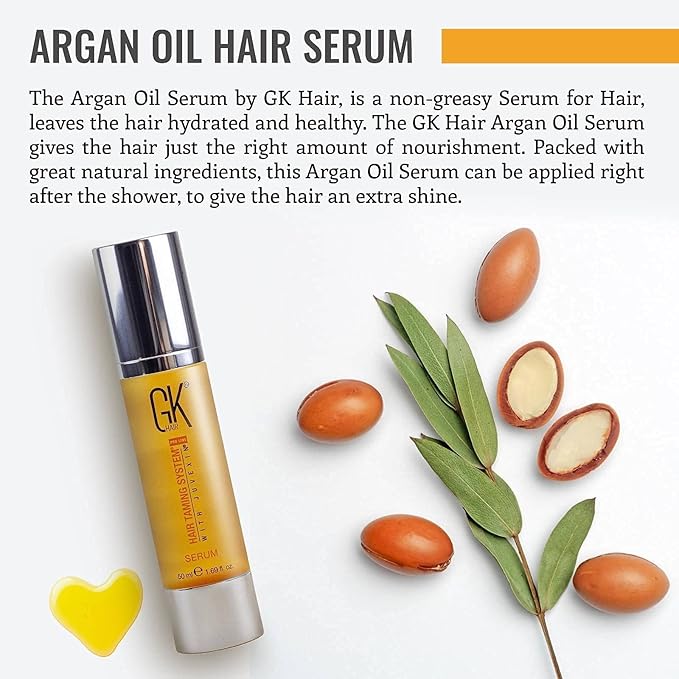 GKHAIR Smoothing Serum - 100% Pure Organic Argan Oil Hydrating Strength Shine Dry Damaged Repair Anti-Frizz Moistures Nourishment & Weightless Styling All Hair Types