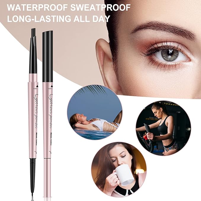 Eyebrow Pencils 2-Pack, Professional Brow Pencil Dual Tips Retractable Waterproof Natural Eye Brows Makeup, Black
