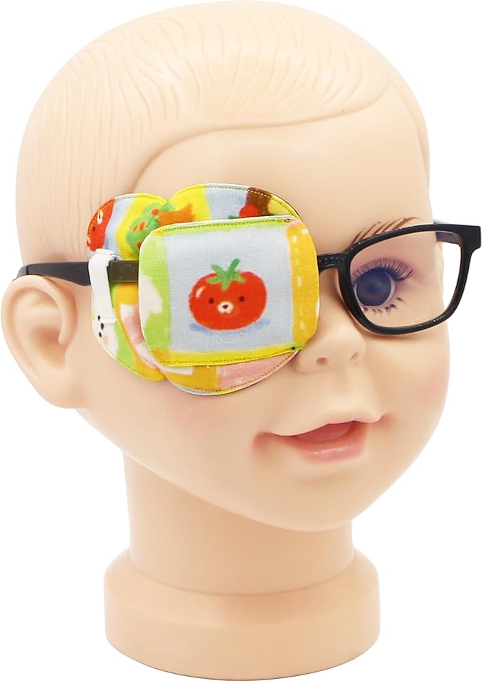 Astropic 3D Cotton & Silk Eye Patch for Kids | Boys Girls Eye Patch for Glasses | Medical Eyepatch for Children with Lazy Eye (Tomato, Right Eye)