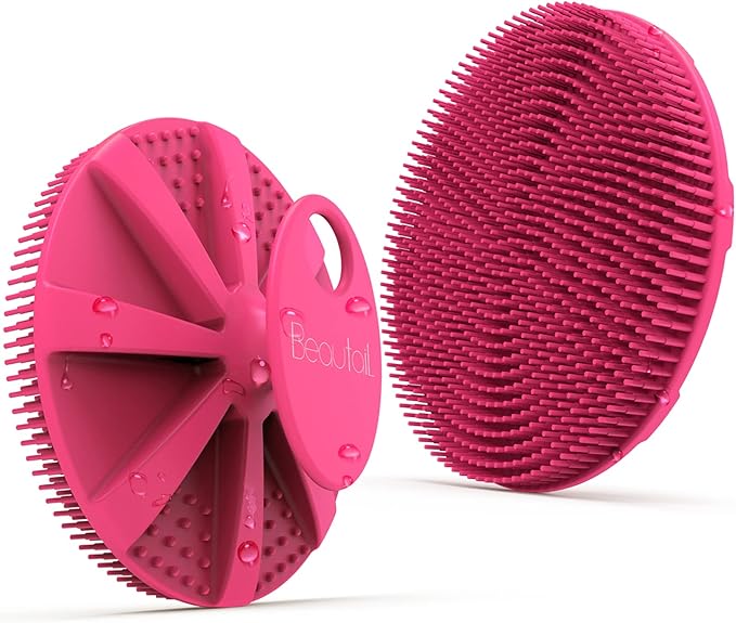 Silicone Body Scrubber, BEAUTAIL Shower Bath Scrubber, More Hygienic Than Traditional Loofah, Lather Nicely, Long Lasting, Gentle Exfoliating Brush for Women Men Baby Sensitive Skin, 1 Pack, Rose