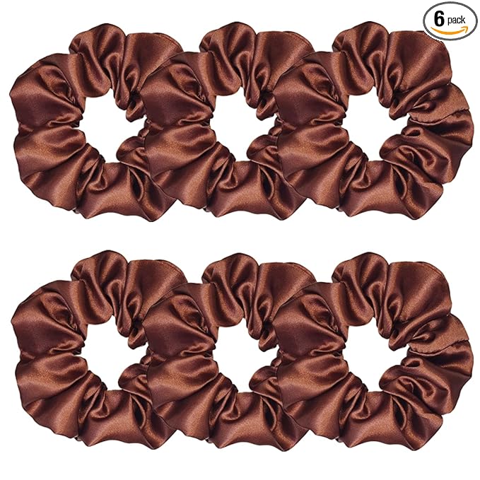 Sufermoe 6 Pcs 4.5 Inch Satin Silk Hair Scrunchies, Coffee color, Hair Ties for Women and Girls