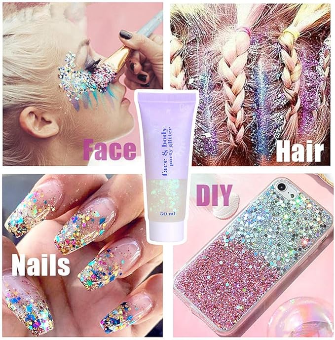 Go Ho Clear White Face Body Glitter - Party Flash Festival Rave Outfits for Women&Kids,Holographic Glitter Rainbow White Face Paint,Halloween Mermaid Fairy Makeup Chunky Sequins Gel,Rave Accessories