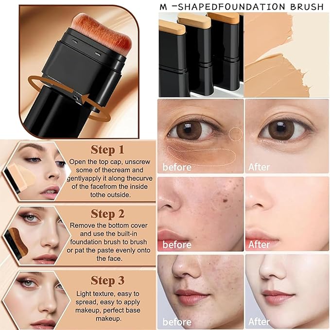 Foundation Stick, 2 in 1 Dual-Ended Long-Lasting Korean Foundation Stick, Full Coverage Foundation Makeup, Sunscreen Concealer Stick, Tattoo Cover Up Makeup, Matte Finish for Face (LIGHT SKIN)