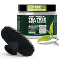 Terramed Just Think Comfort Antifungal Body Scrub with Tea Tree Oil – Exfoliating Body Wash for Women & Men – Soothes Itchy Skin, Rashes, Acne, Warts & Insects Bites – 12 Fl oz with Scrubber Brush