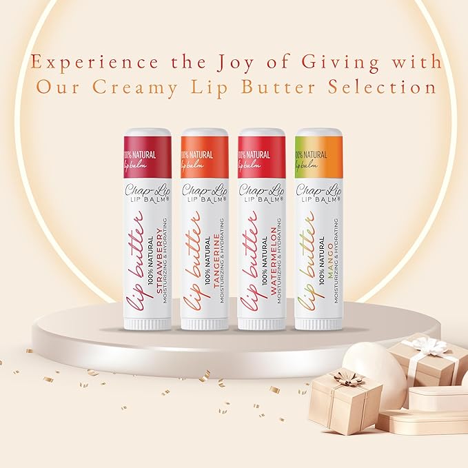 CHAP-LIP 100% All Natural Lip Balm Hydrating Bulk Chap Stick with Fruit Flavors, Coconut Oil, Cocoa Butter - Christmas Gift Stocking Stuffers Lip Therapy Pack for Men and Women - Made in USA, 24 Pack