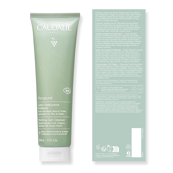 Caudalie Vinopure Salicylic Acid Cleanser, Pore Purifying Gel Cleanser - 150 mL (Pack of 2)