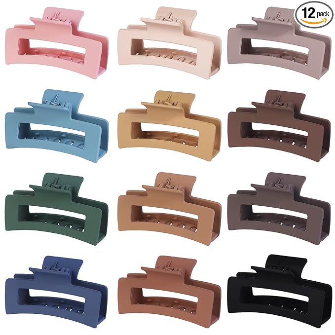 12 Pcs Hair Claw Clips 3.5 Inch Non-slip Square Matte Claws for Women, Strong Hold Banana Clip for Thick Thin Hair,Multi-color