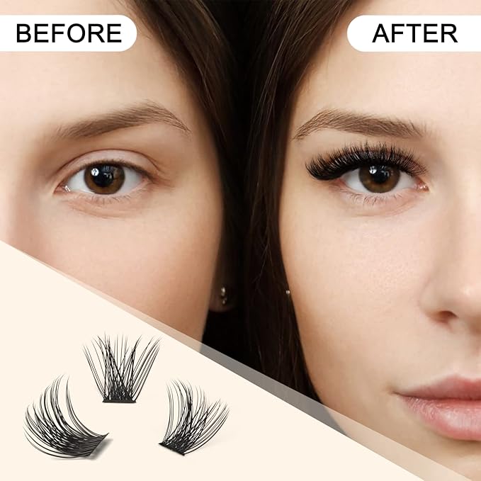 QUEWEL Lash Clusters 72 Pcs Cluster Lashes Wide Stem Eyelash Clusters C/D Curl 8-16mm DIY Eyelash Extensions Mega Style for Self Easy To Use at Home(Mega-C-MIX8-16)