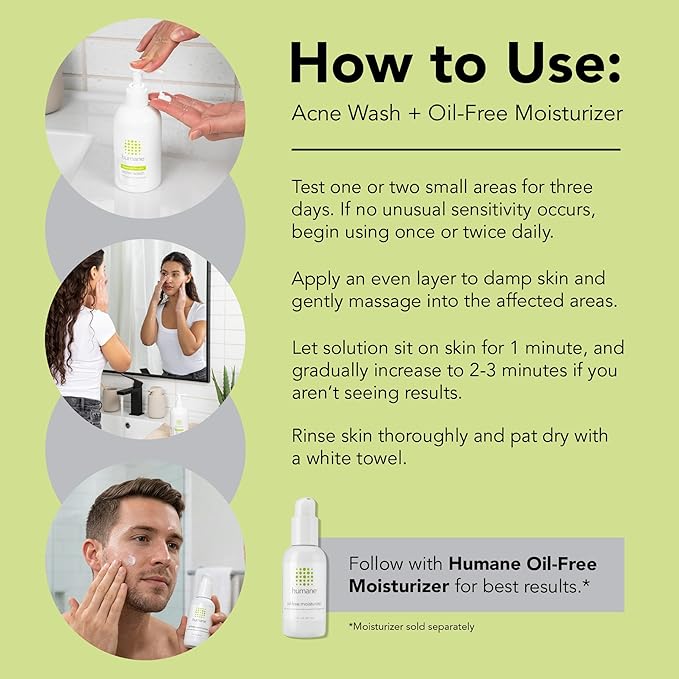 humane Benzoyl Peroxide Acne Body Wash - 10% Maximum-Strength Face, Skin, Butt, and Back Acne Treatment - 16 Fl Oz - Dermatologist-Tested Non-Foaming Acne Face Wash Cleanser - Vegan, Cruelty-Free