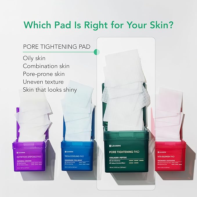 LEADERS Pore Tightening Toner Pad - Triple-Action Pore Improvement Skin Elasticity| Vegan-Certified | Clinically Proven Efficacy | Korean Skincare 50 Pads x 170ml