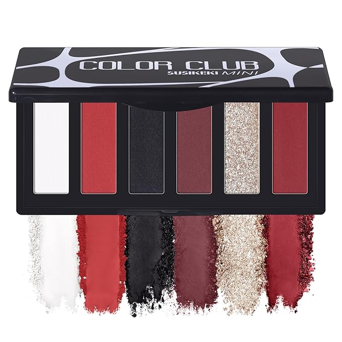 SUSIKEKI Red Eyeshadow Palette with Mirror Sliver Red Black Tones Matte Shimmer 6 Colors Mini Eye Shadow Pallet Travel Size Highly Pigmented for Joker Vampire Clown Goth Halloween Christmas Makeup