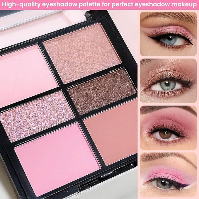 WanTuoluo 6-Color Pink Champange Brown Matte & Shimmer Eyeshadow Palette with Mirror – Highly Pigmented, Long-Lasting Eye Makeup for Artists & Creative Looks (01#