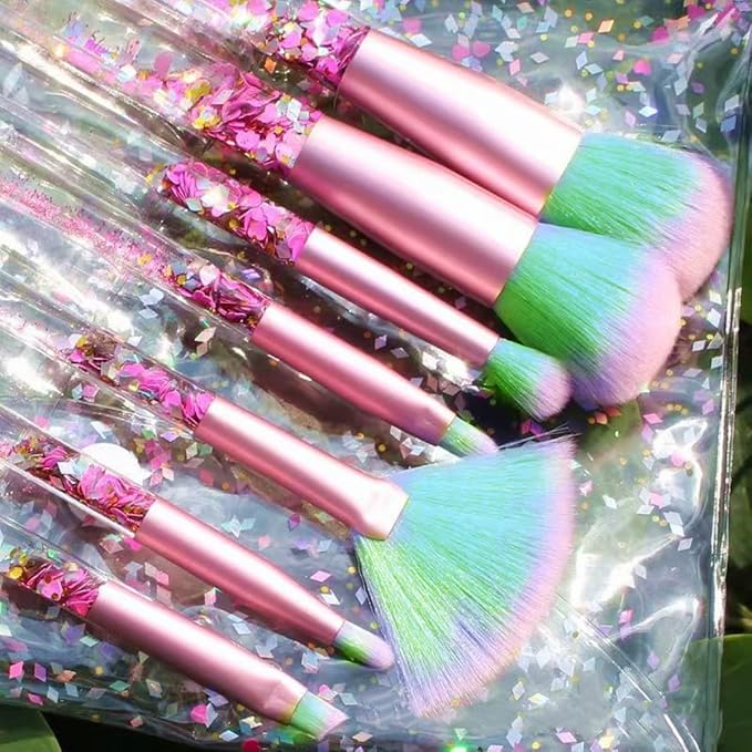Makeup Brush Set Pink Glitter,Unicorn Foundation Sparkles Cute Fan Powder Blush Lip Highlight Eye shadow Eyebrow Makeup Brushes Set with Liquid and Case for Girls Teen Kids Gift Present
