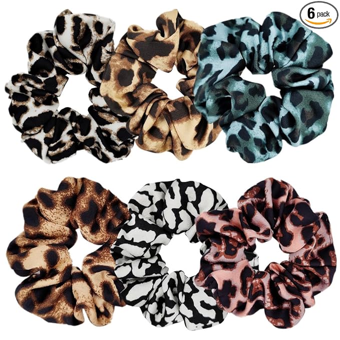 Sufermoe 6 Pcs Satin Silk Hair Scrunchies for Women and Girls, 4.5 inch, Leopard color
