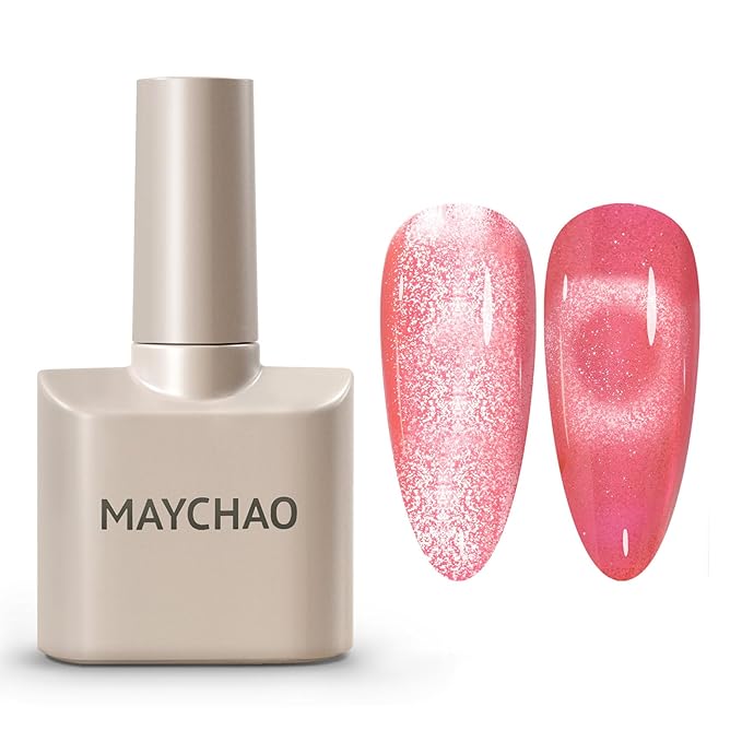 MAYCHAO 15ML Candy Pink Cat Eye Gel Nail Polish 1Pc Pink Glitter Holographic Magnetic Gel Polish with Magnet Soak Off UV/LED Nail Art Salon Manicure DIY at Home for Girls Women, 0.5O Z