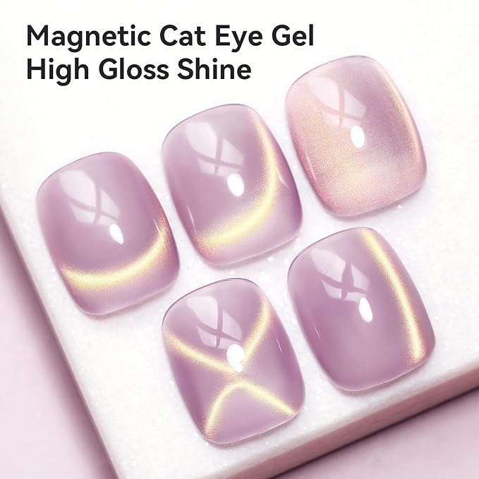 Cat Eye Gel Polish Light Purple Glass Jelly Magnetic Nail Polish Gel Smoothie Glitter Gloss Shine Mauve Color Velvet UV Gel Polish for Valentine's Day Gift Nail Art Manicure DIY at Home 12ml